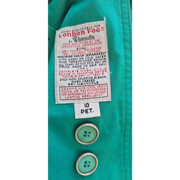 Vintage London Fog PRISTINE Belted‎ Trench Coat Women Size 10 Petite Green - Picture 10 of 11